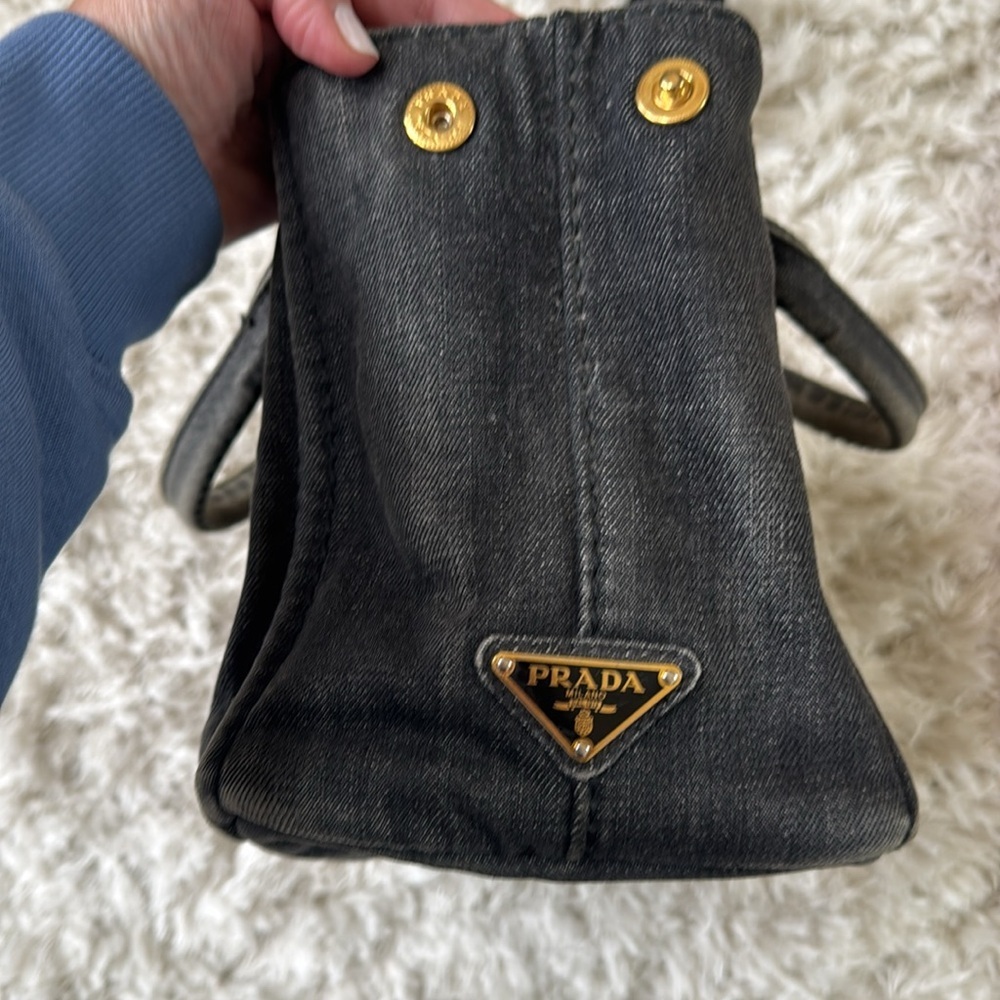 Prada Charcoal Denim canapa small tote Bag - Picture 4 of 13